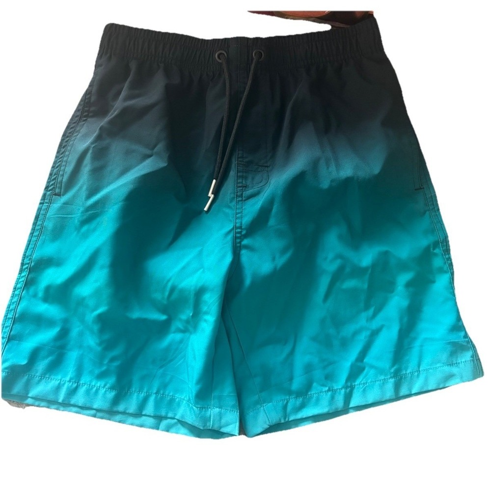 Youth boys Large Lucowee Teal And Black Ombré Swim Trunks great condition